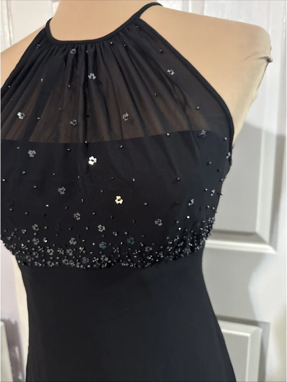 Michael Angelo Black Halter Gown Beaded Waist Formal Evening Dress size 2